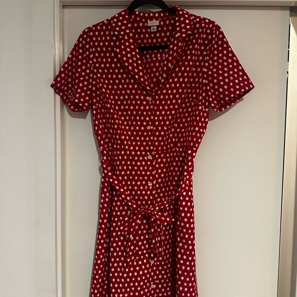 Red and White Polka Dot Midi Dress